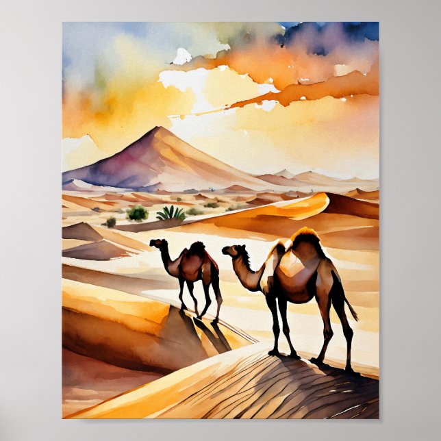 Poster Sahara Desert Watercolor Art Imprimer (Devant)
