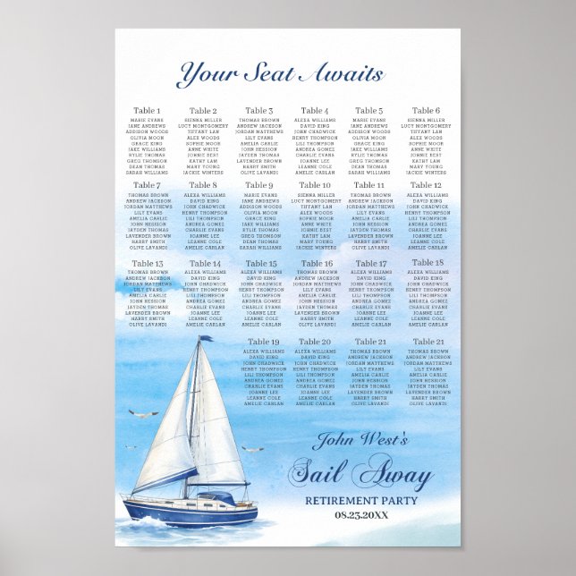 Poster Sail Away Retirement Party Seating Chart (Devant)