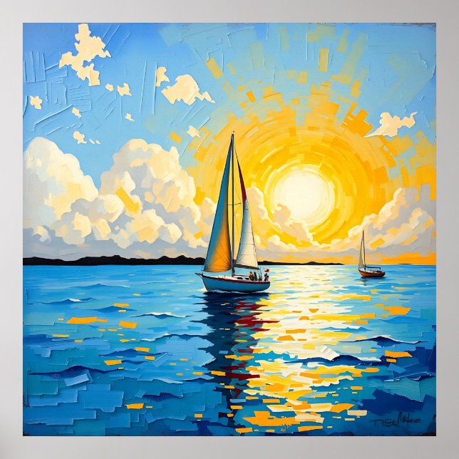 Poster Sailboat at Sunset (Devant)