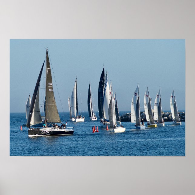 Poster Sailboats Entering Channel. Marina Del Rey, CA (Devant)
