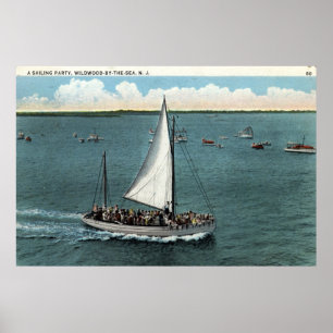 Poster Sailing Party Wildwood by the Sea NJ Vintage 1934