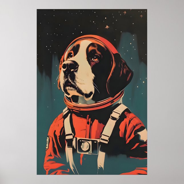 Poster Saint Bernard Astronaut Poster, St Bernard Retro (Devant)