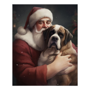 Poster Saint-Bernard avec le Père Noël Festif de Noël