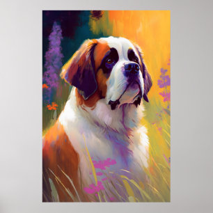 Poster Saint Bernard Chien Animal Portrait Peinture Anima