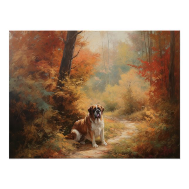 Poster Saint Bernard en automne Feuilles Automne automne  (Devant)