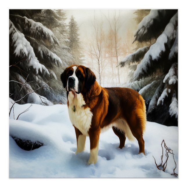 Poster Saint Bernard Laisser Neige Noël (Devant)