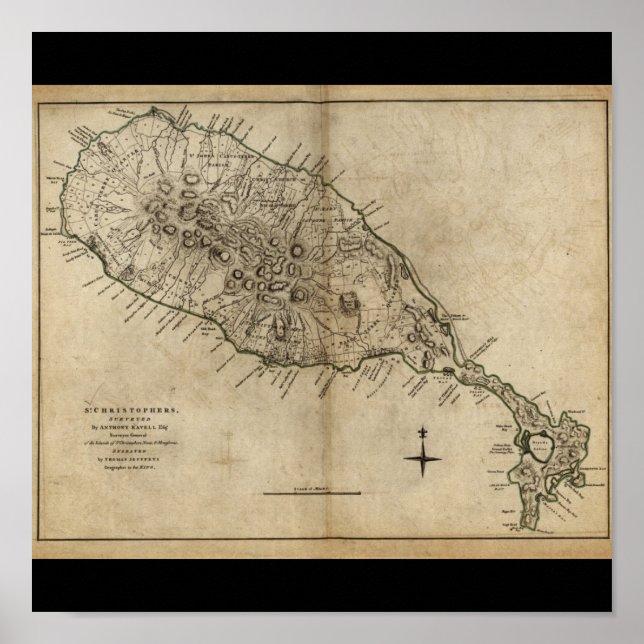 Poster Saint Christopher (Saint-Kitts), carte des Caraïbe (Devant)