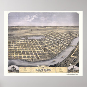 Poster Saint Cloud, MN Carte panoramique - 1869