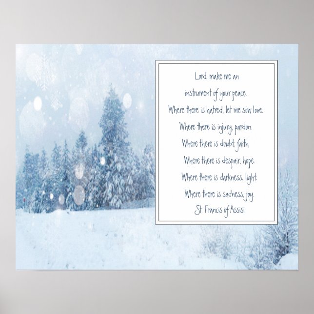 Poster Saint François d'Assise Prière Forêt de neige hive (Devant)