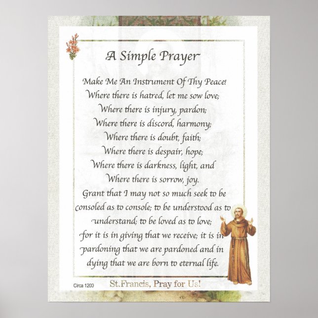 Poster Saint François d'Assise UNE SIMPLE PRIÈRE pour la  (Devant)