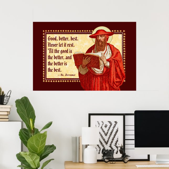 Poster Saint Jérôme en cardinal avec une citation motivat (Bureau à domicile)