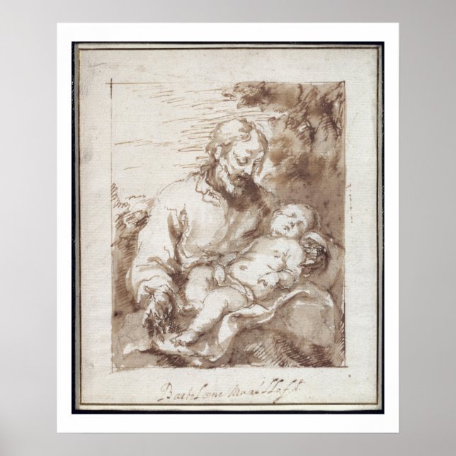 Poster Saint-Joseph with the Sleeping Christ Child (pen & (Devant)