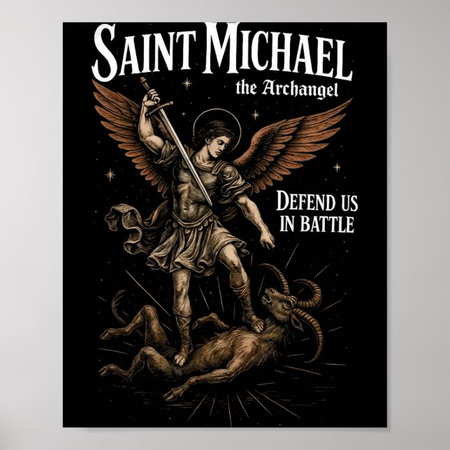 Poster Saint Michael Defend Us In Battle Archangel Christ (Devant)