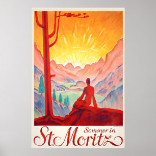 Poster Saint-Moritz Randonnée Montagnes Alpes suisses Sui