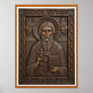Poster Saint Nicolas, lettres orthodoxes en bois vierge n