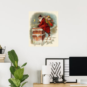 Poster Saint Nicolas victorien de Noël sur le toit