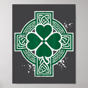 Poster Saint-Patrick Céltique Nœud Trèfle Croix Irlandais