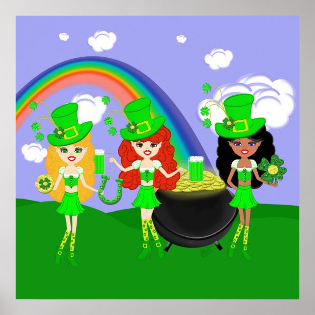 Poster Saint Patrick’s Day Girl Leprechauns (Devant)