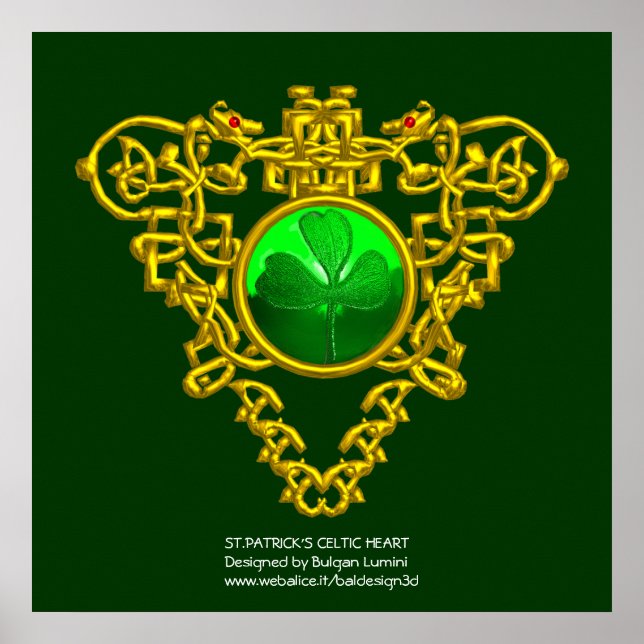 POSTER SAINT PATRICK'S CELTIC HEART, SHAMROCK (Devant)