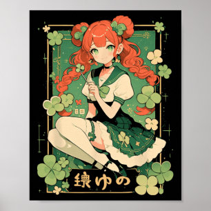 Poster Saint Patricks Day Anime Girl Manga Green Kawaii C