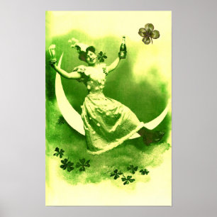 POSTER SAINT PATRICK'S DAY LUNE LADY AVEC SHAMROCK