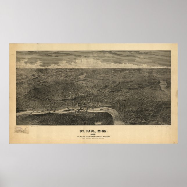 Poster Saint Paul Minnesota 1887 Antique Carte Panoramiqu (Devant)