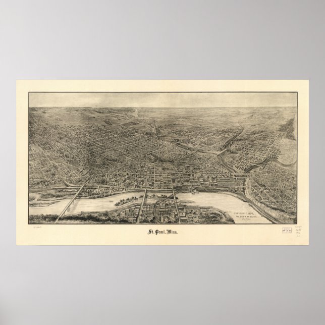 Poster Saint Paul Minnesota 1906 Antique carte panoramiqu (Devant)