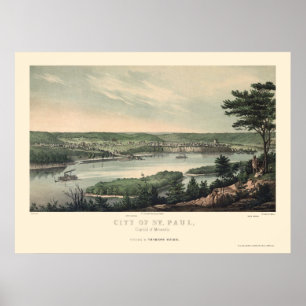 Poster Saint Paul, MN Carte panoramique - 1853