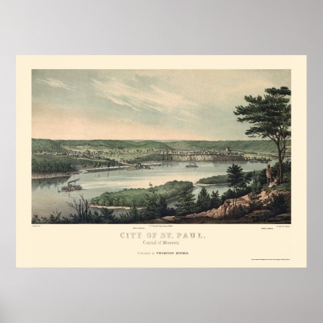 Poster Saint Paul, MN Carte panoramique - 1853 (Devant)