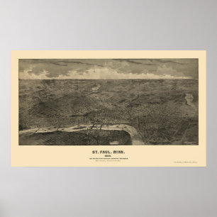 Poster Saint Paul, MN Carte panoramique - 1888