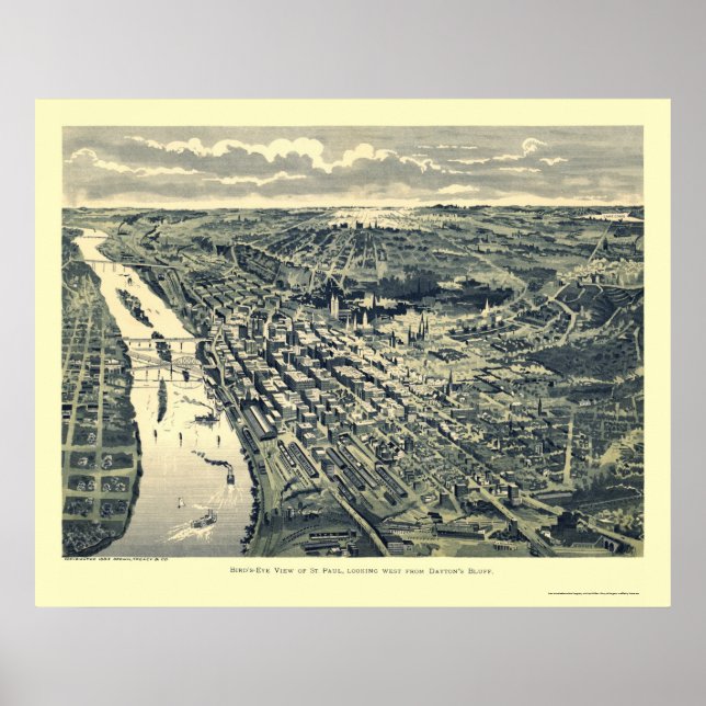 Poster Saint Paul, MN Carte panoramique - 1893 (Devant)