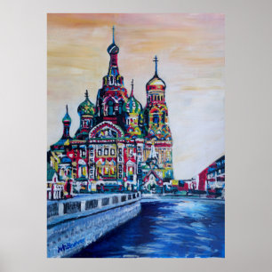 Poster Saint-Pétersbourg Avec L'Église Du Sauveur Sur Le