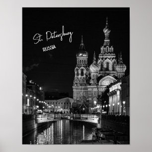 Poster Saint-Pétersbourg Russie Photographie noir et blan
