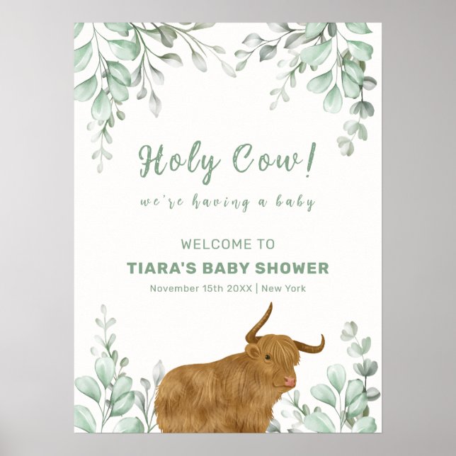 Poster Saint-Vache Rustique Boho Baby shower de verdure B (Devant)