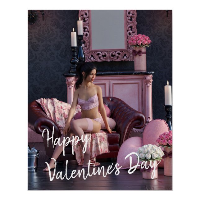Poster Saint Valentin Beauté en Lingerie sur le canapé (Devant)