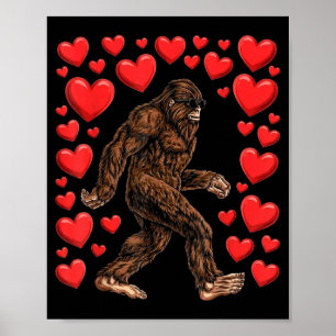 Poster Saint-Valentin Bigfoot Cœurs Rouges Drôle Sasquatc