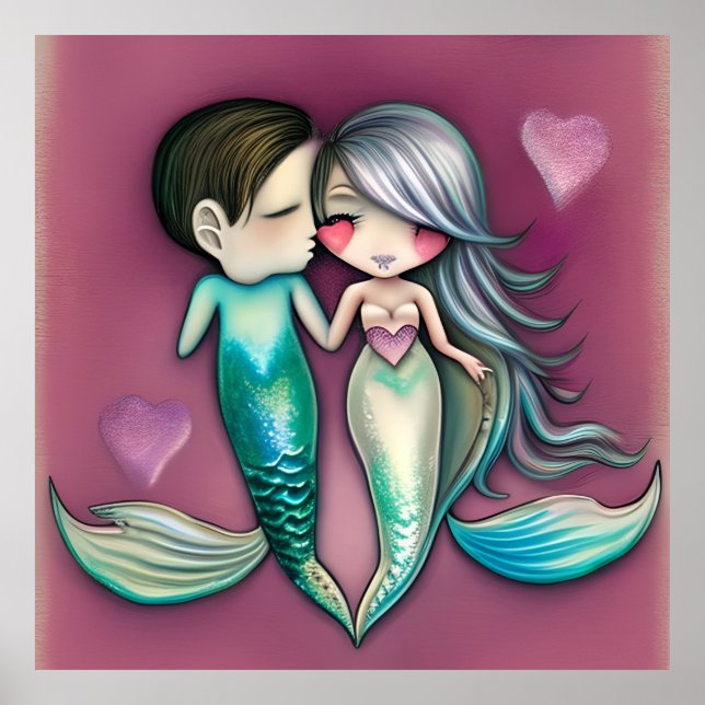 Poster Saint Valentin cadeau belle sirènes amour (Devant)