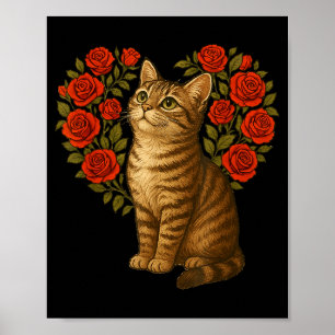 Poster Saint Valentin Chat Mignon Fleur Heart Drôle Amour