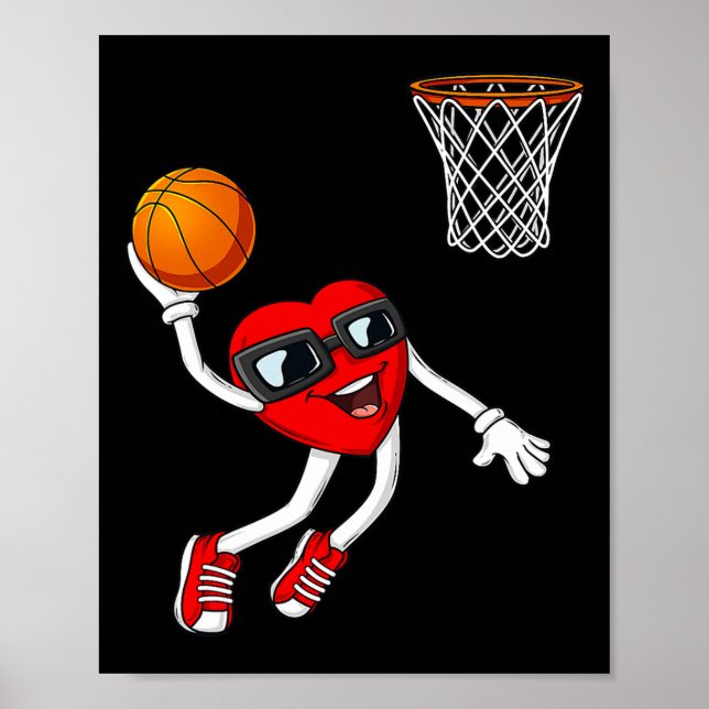 Poster Saint Valentin Coeur Dunking Basketball Garçons Fi (Devant)