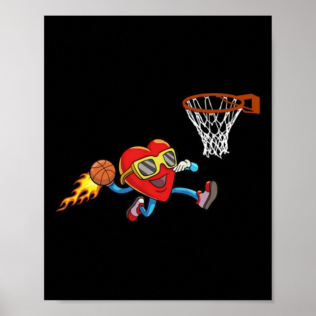Poster Saint Valentin Coeur Dunking Basketball Garçons Fi (Devant)