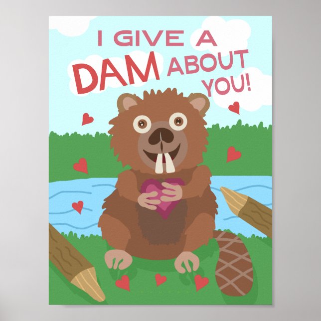 Poster Saint Valentin Cute Beaver Donner un jeu de barrag (Devant)