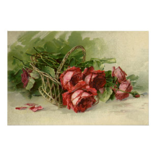 Poster Saint-Valentin d'amour vintage, roses rouges cramo
