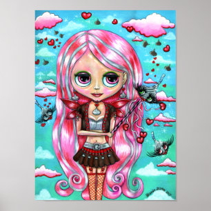 Poster Saint Valentin Fairy Pink cheveux Chocolat Baisers