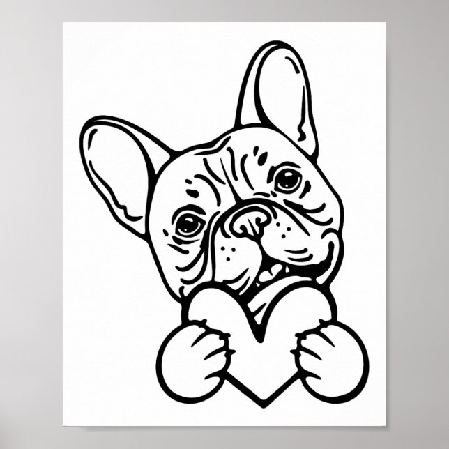 Poster Saint Valentin Français Amour de Bulldog (Devant)