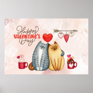 Poster Saint Valentin mignon romantique Chat Couple