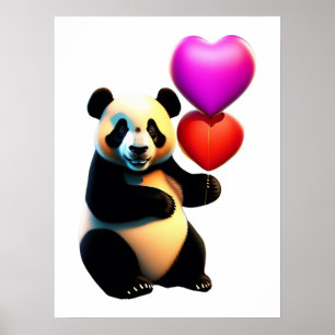 Poster Saint Valentin, Panda & Heart Balloon, Saint Valen