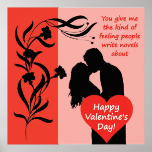 Poster Saint Valentin, un couple de fleurs embrassant