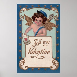 Poster Saint-Valentin vintage, Chérubin avec lettres d'am