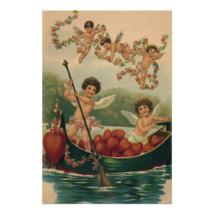 Poster Saint-Valentin vintage, chérubins victoriens dans 