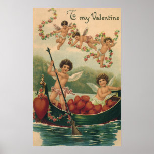 Poster Saint Valentin vintage, Cherubs victoriens en bate